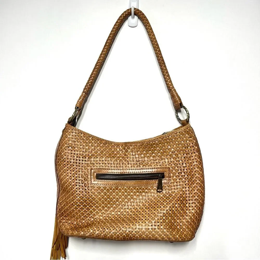 Patricia Nash Woven Leather Castelli Square Hobo in Sand